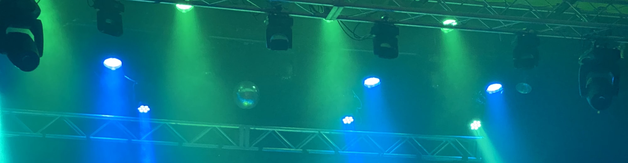 blue and green theater stage lights Indianapolis